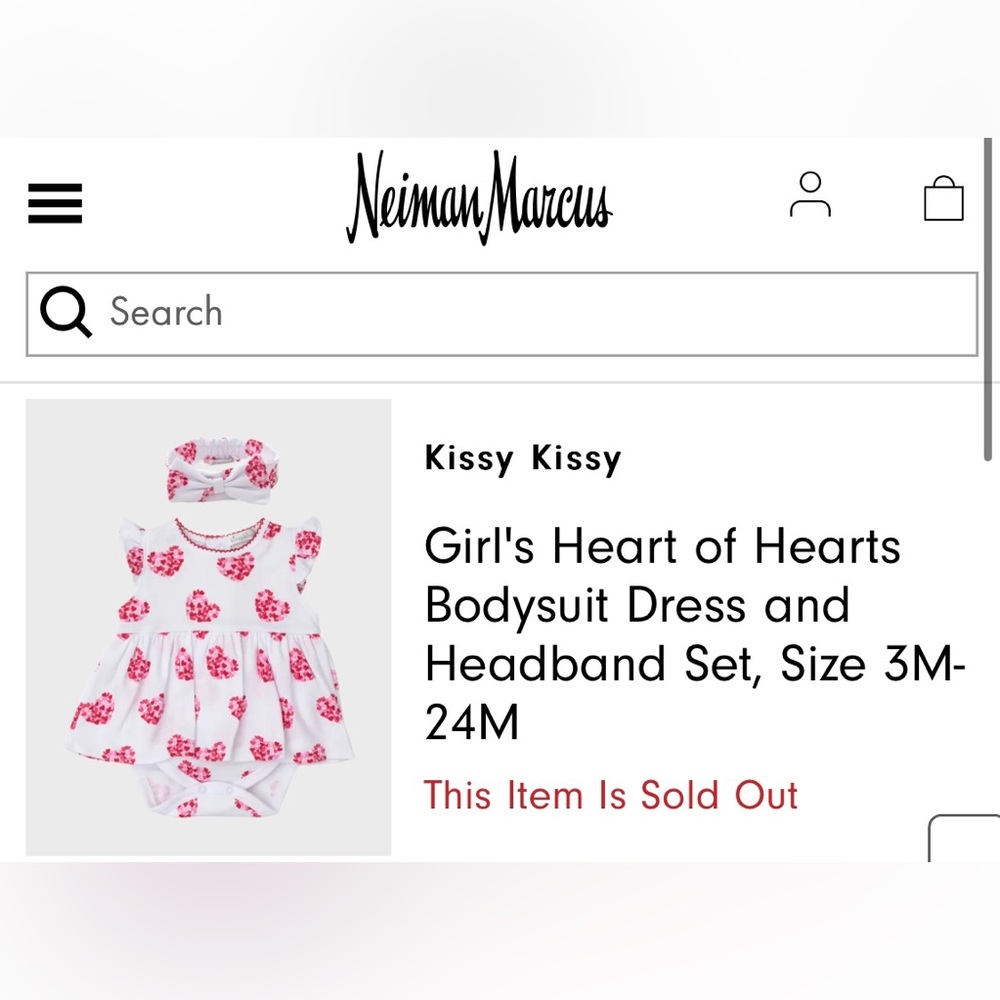 NWT Neiman Marcus Kissy Kissy White Baby Dress Onesie with Red Heart Pattern ❤️🤍